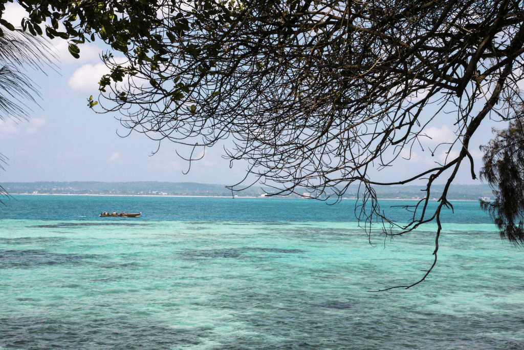 Tyrkysovo modré more Stone town-u, Zanzibar. 