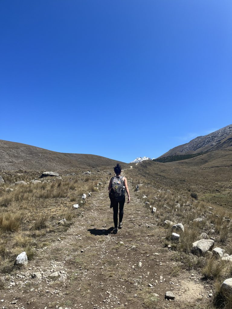 Kordillera Blanca v pozadí cestou na Laguna Radian.